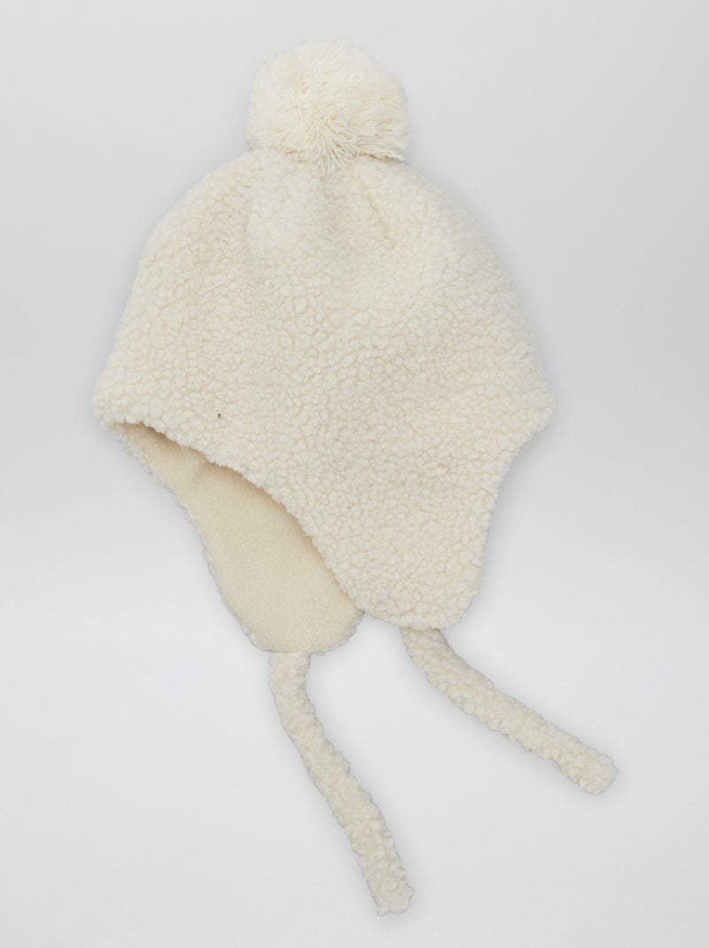 Muts met schapenvacht effect met pompon WIT - Kiabi