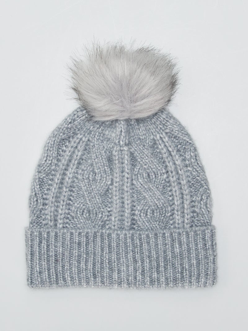 Muts van kabeltricot met kwastje GRIJS - Kiabi