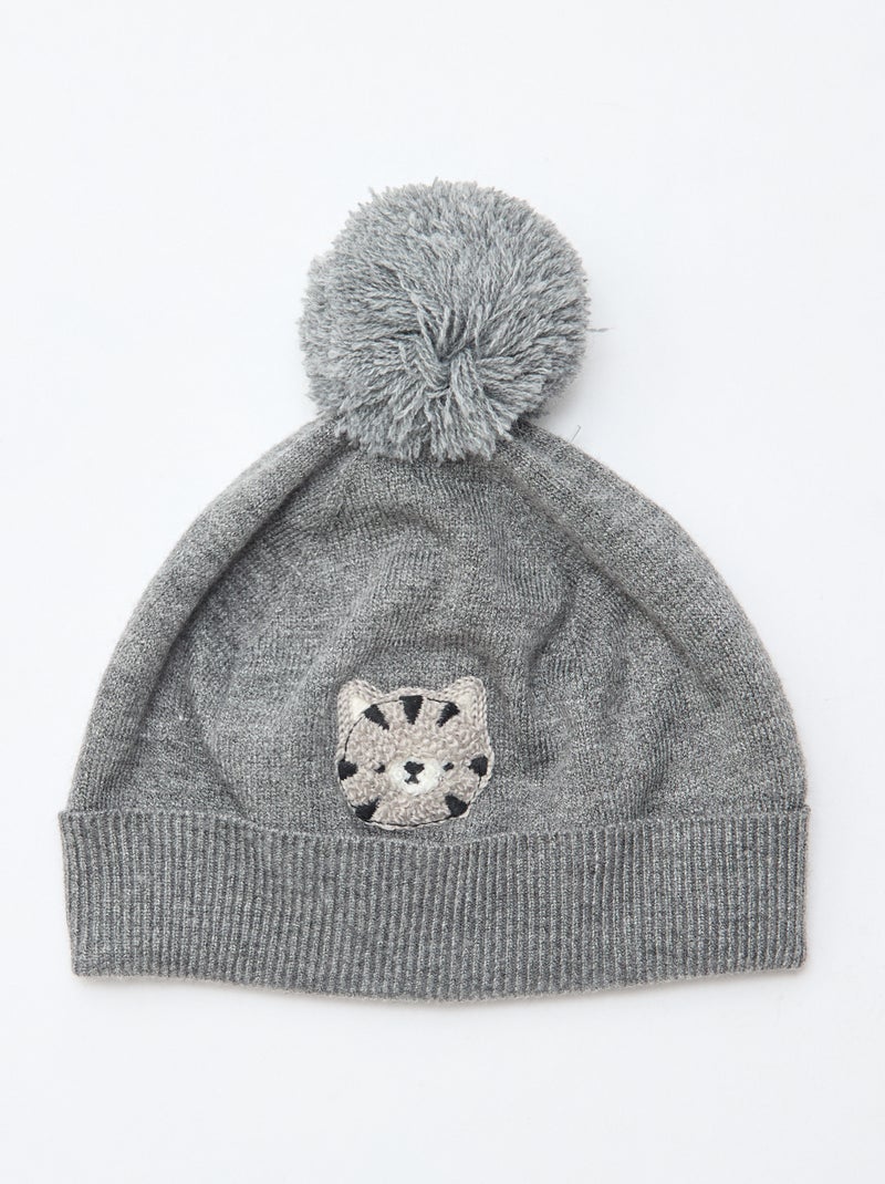 Muts van tricot met kwastje Grijs - Kiabi