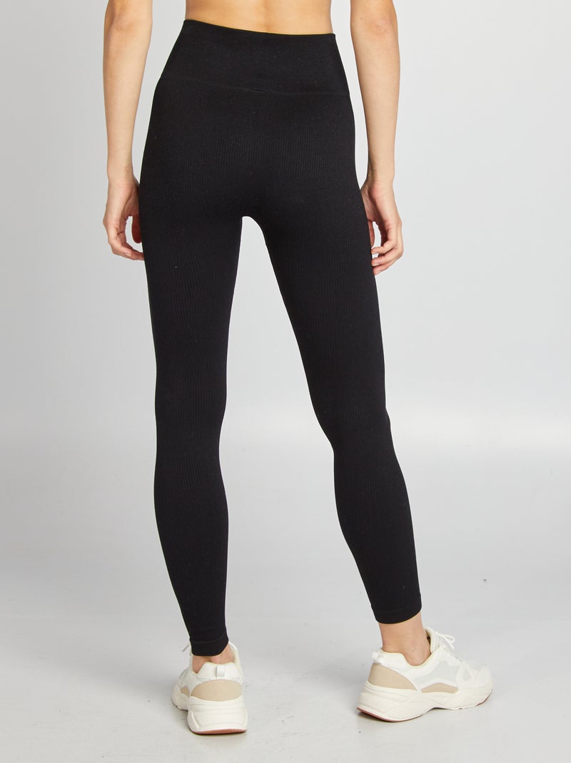 Naadloze legging van ribstof zwart - Kiabi