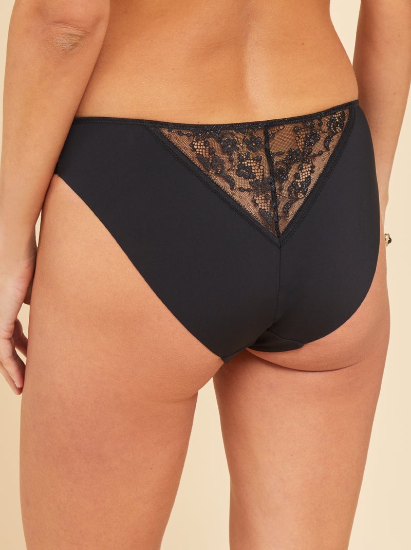 Naadloze slip met kant ZWART - Kiabi