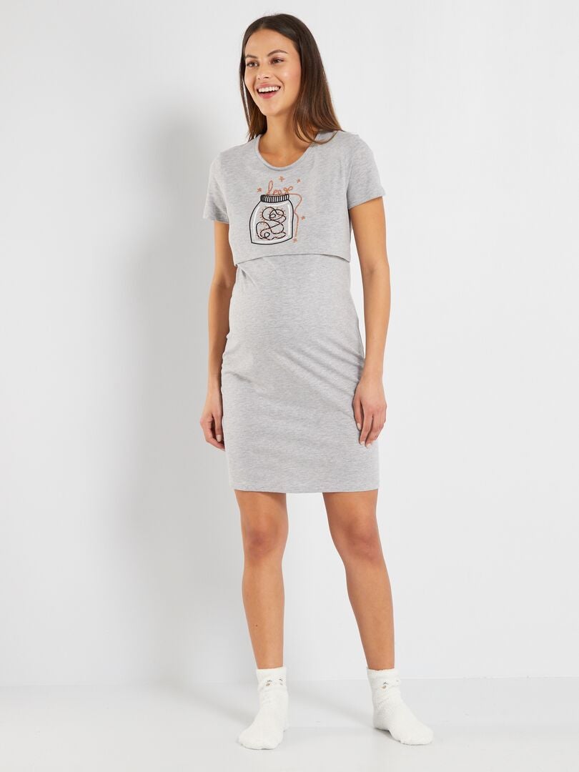 Nachthemd met pailletten - Zwangerschapsmodel grijs - Kiabi