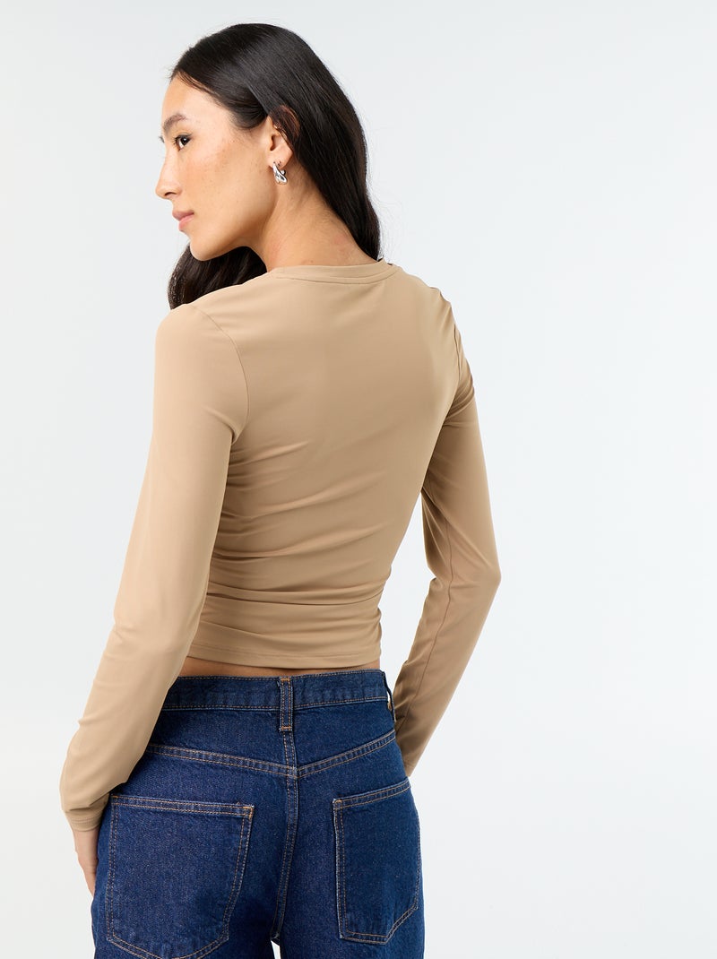 Nauwsluitend en geplooid T-shirt Biege - Kiabi
