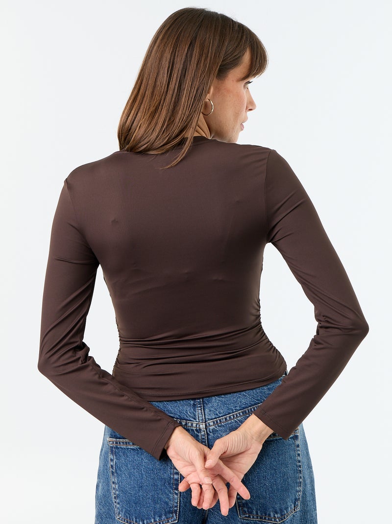 Nauwsluitend en geplooid T-shirt Bruin - Kiabi