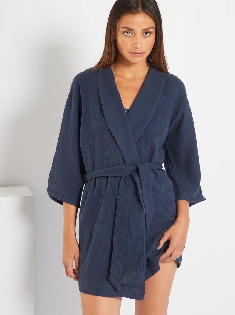 Ochtendjas van katoengaas BLAUW - Kiabi
