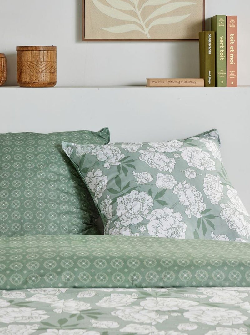 Omkeerbaar bedlinnenset met bloemenprint - 2 personen Groen - Kiabi