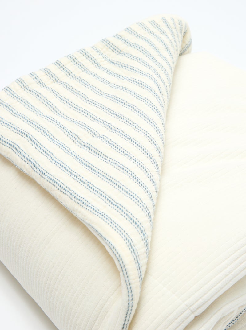 Omkeerbare katoenen mousseline deken met ribfluweel - Kiabi Home Blauw - Kiabi