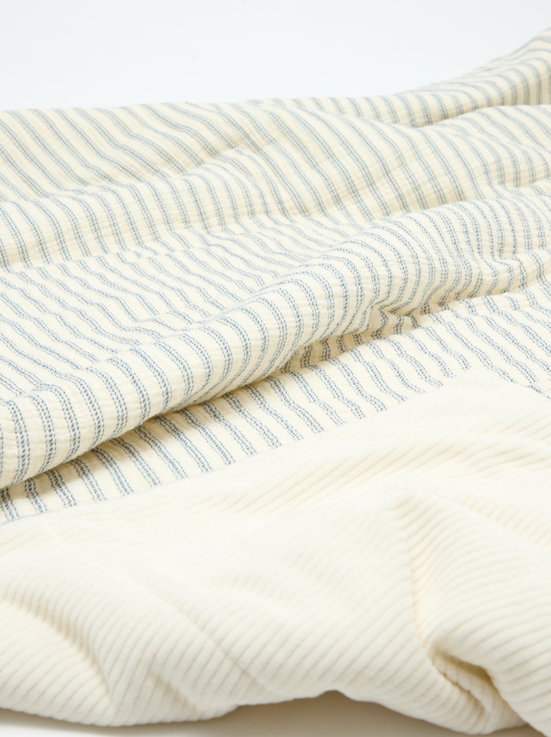 Omkeerbare katoenen mousseline deken met ribfluweel - Kiabi Home Blauw - Kiabi