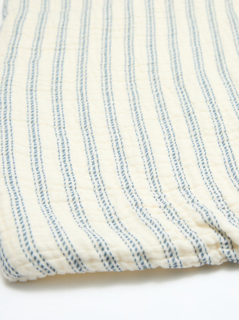 Omkeerbare katoenen mousseline deken met ribfluweel - Kiabi Home Blauw - Kiabi