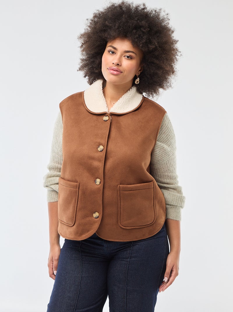 Omkeerbare korte bodywarmer Bruin - Kiabi