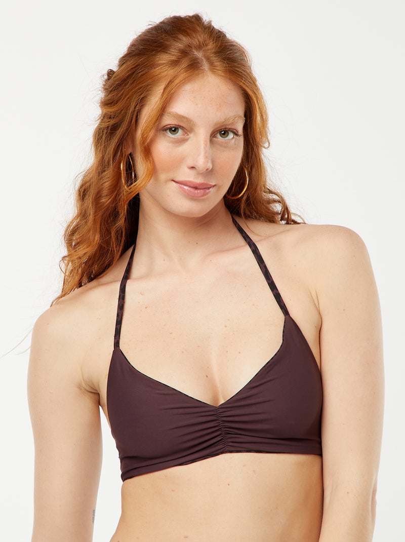 Omkeerbare tiangelbikinitop - luipaardprint/effen ZWART - Kiabi