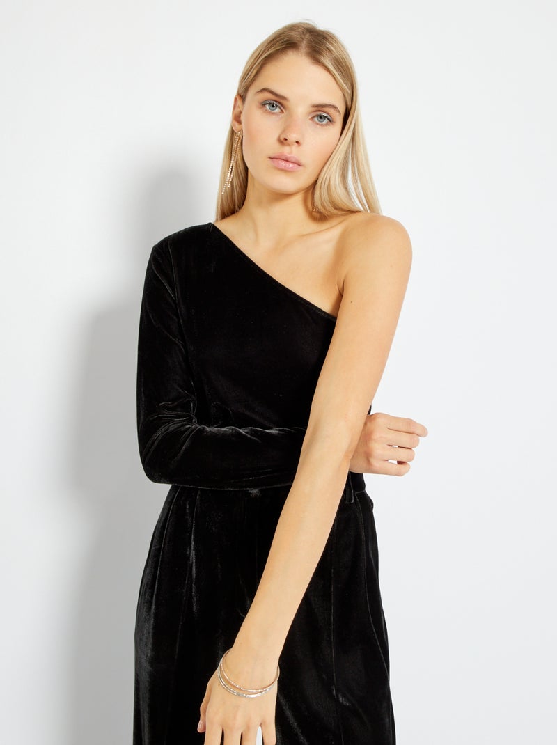 One shoulder-top van velours zwart - Kiabi