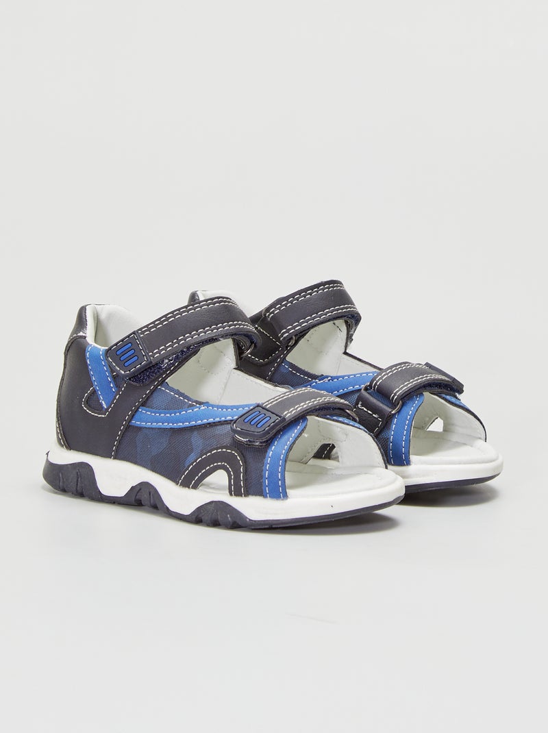 Open sandalen met klittenband marineblauw - Kiabi