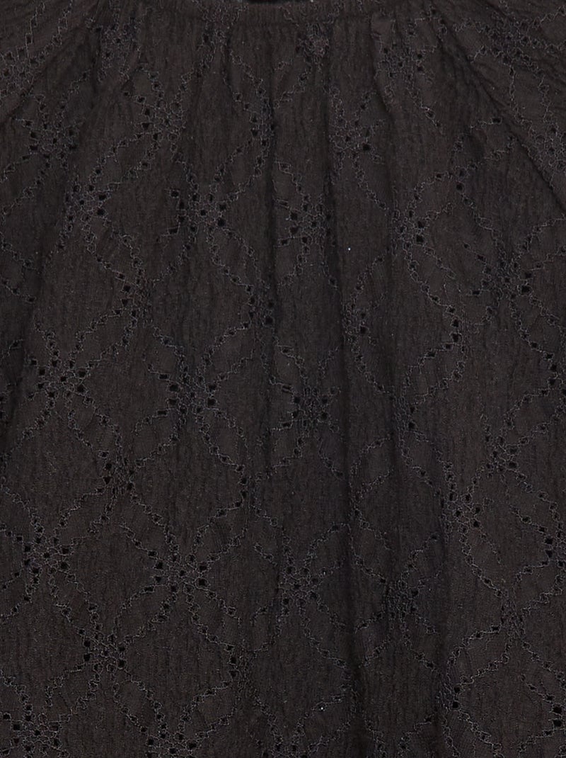 Opengewerkte top met ruchemouwen ZWART - Kiabi