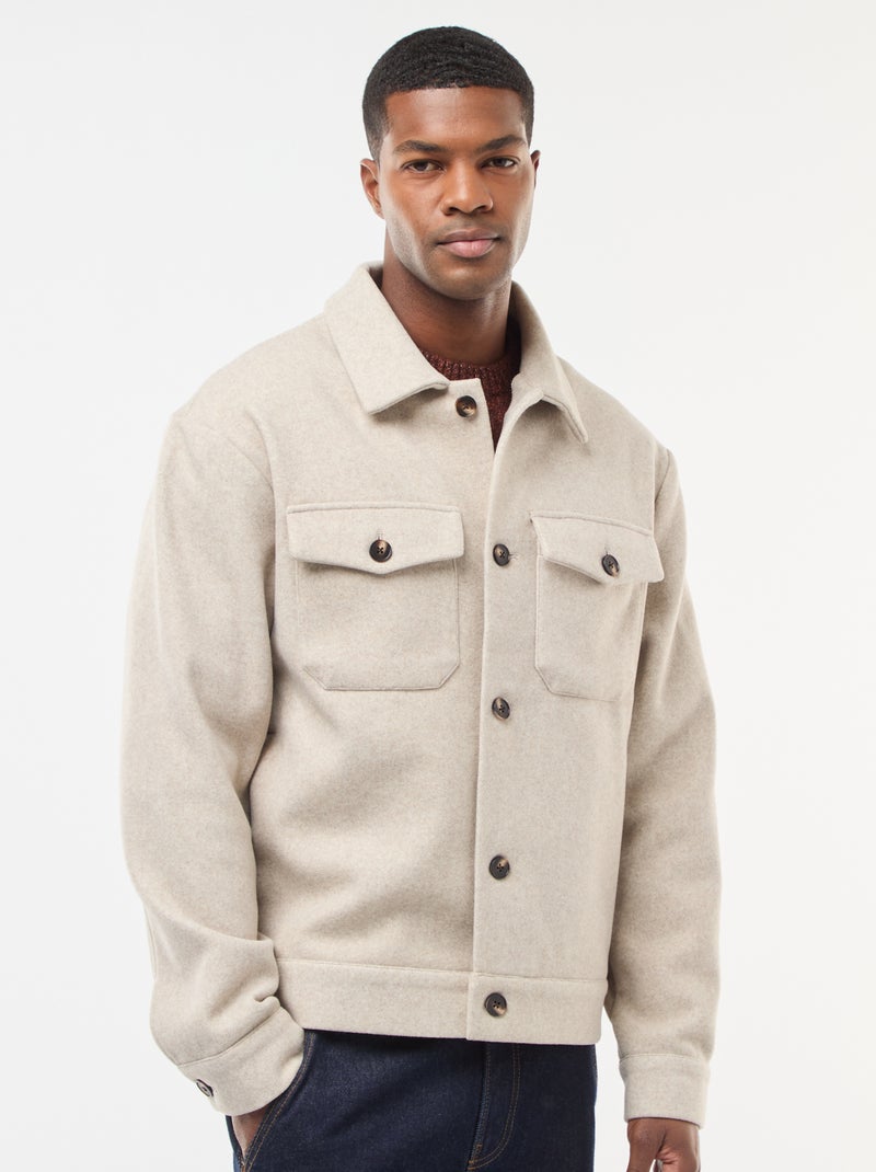 Overhemd met 2 borstzakjes met klepje en knoop Biege - Kiabi