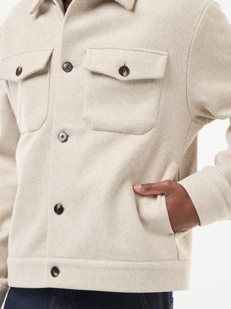 Overhemd met 2 borstzakjes met klepje en knoop Biege - Kiabi