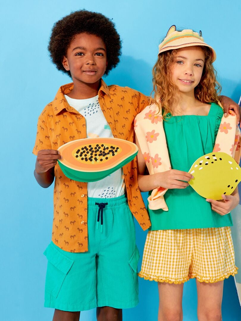 Funky Hawaiiaans Overhemd, Hawaii-Overhemd, Korte Mouw, Hibiscus, Oranje Zwart, M