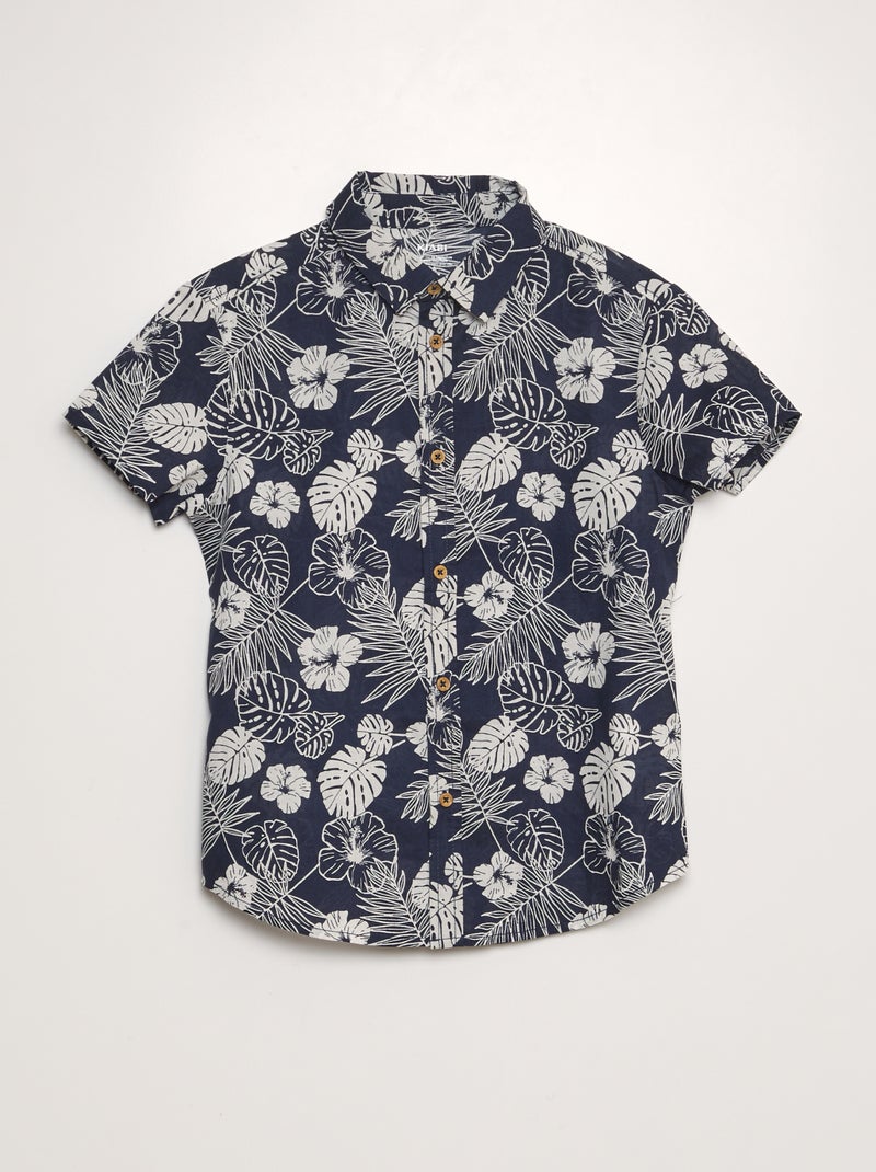 Overhemd met korte mouw en print BLAUW - Kiabi