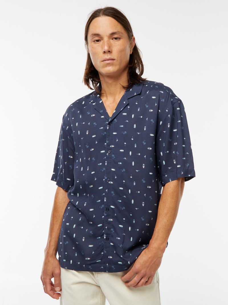 Overhemd met korte mouw en print Blauw - Kiabi