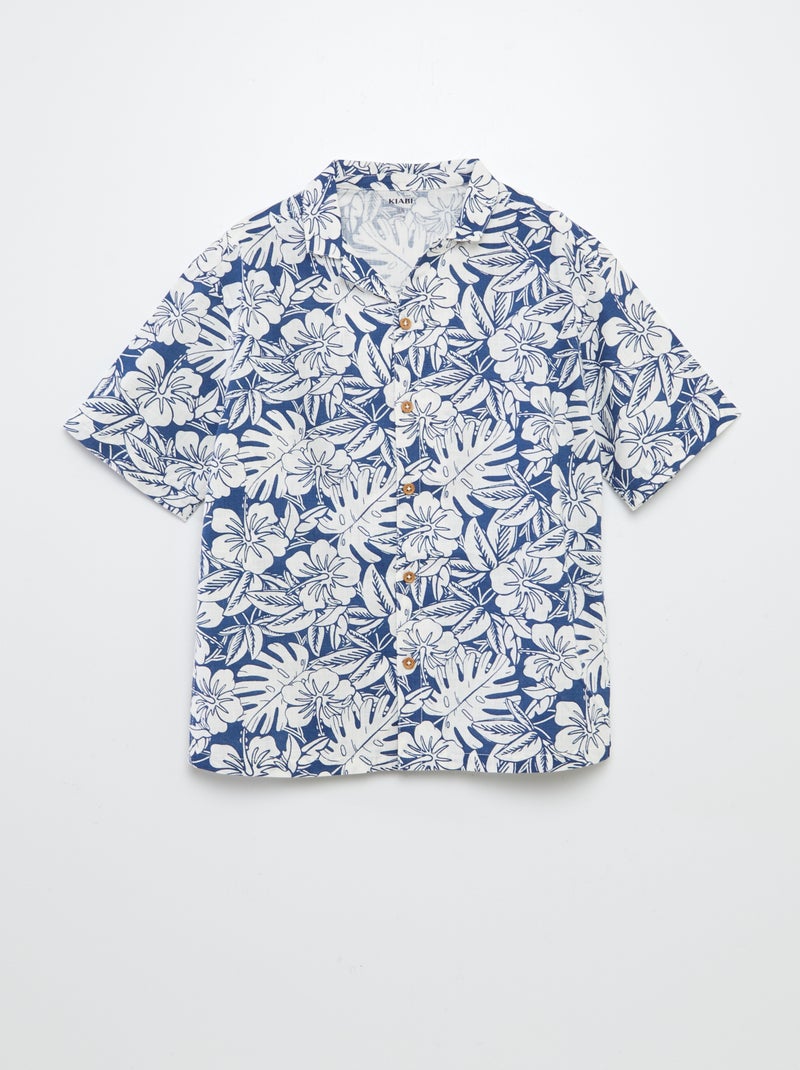 Overhemd met korte mouw en pyjamakraag met print BLAUW - Kiabi
