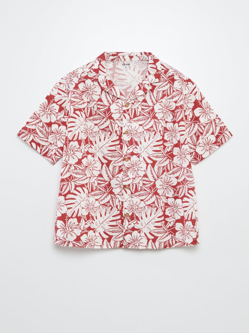 Overhemd met korte mouw en pyjamakraag met print ROOD - Kiabi