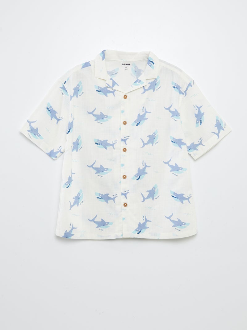 Overhemd met korte mouw en pyjamakraag met print WIT - Kiabi