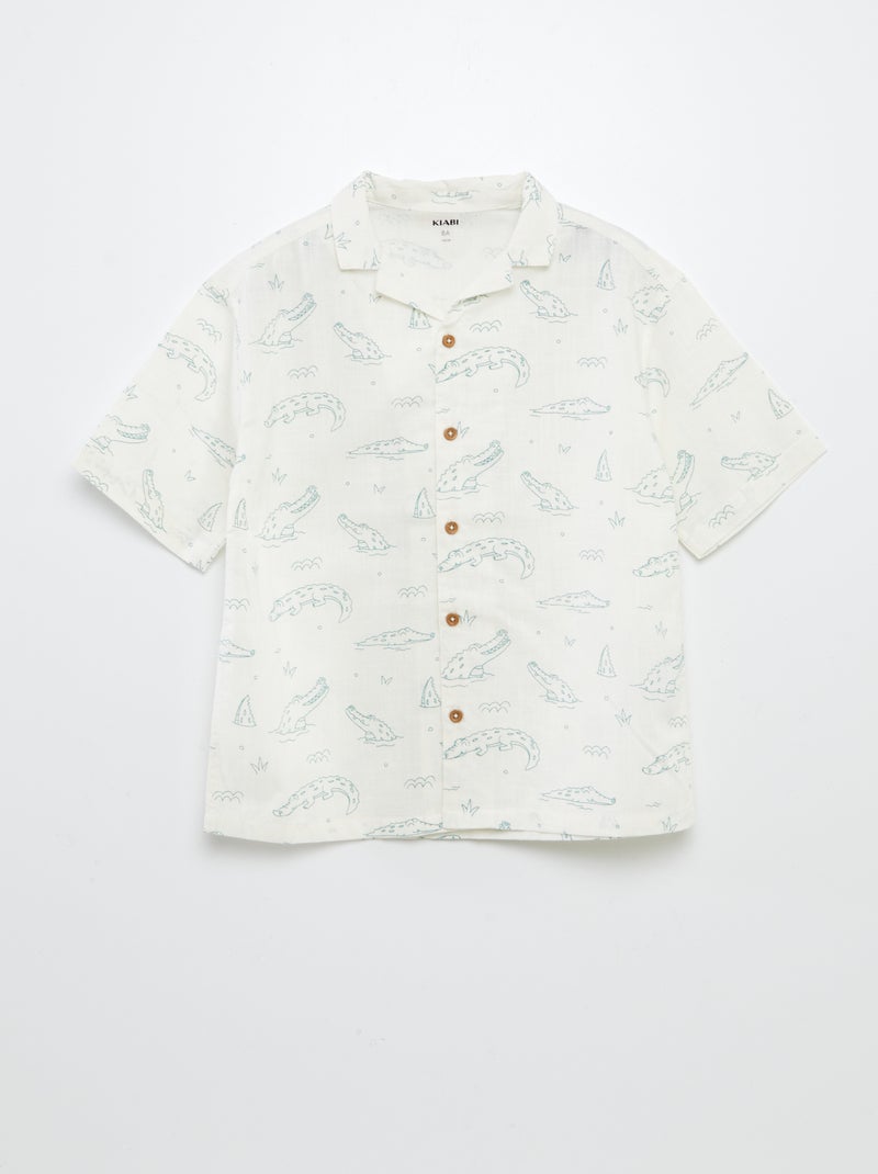 Overhemd met korte mouw en pyjamakraag met print WIT - Kiabi