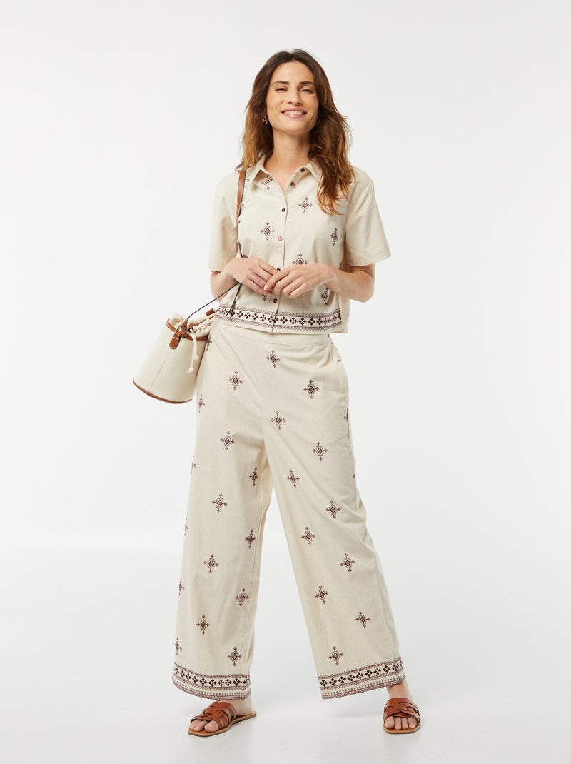 Overhemd met korte mouwen met borduursel BIEGE - Kiabi