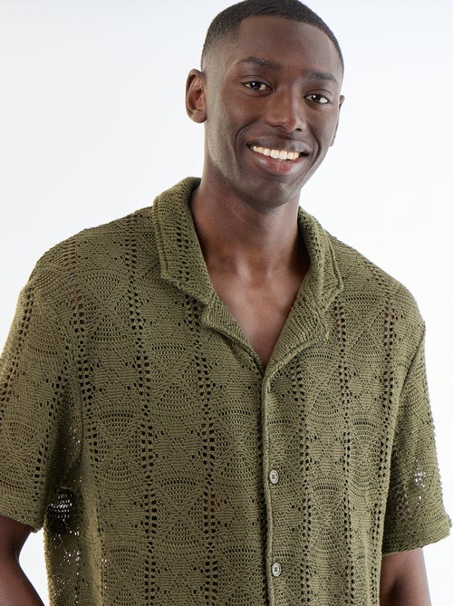 Overhemd met korte mouwen van ajourgebreide stof - Kiabi
