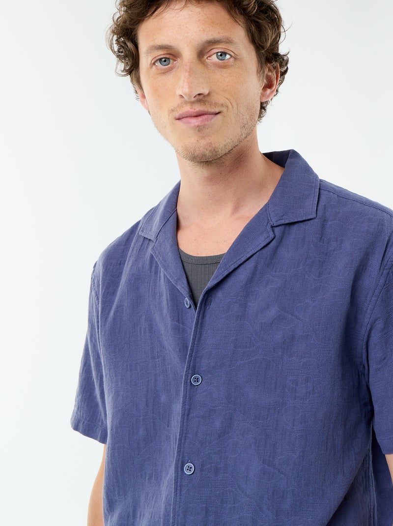 Overhemd met korte mouwen van fantasiestof Blauw - Kiabi