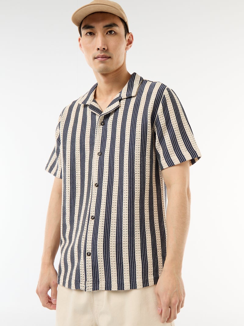 Overhemd met korte mouwen van gehaakte stof Blauw - Kiabi