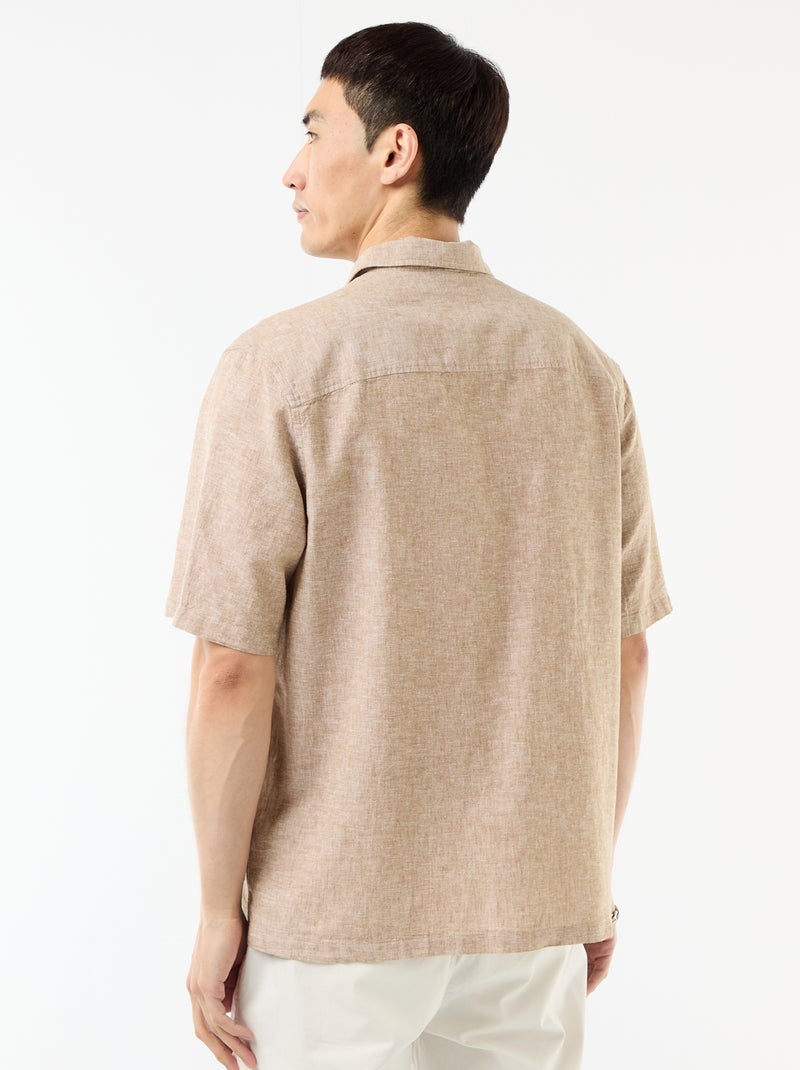 Overhemd met korte mouwen van gemengd linnen Beige - Kiabi