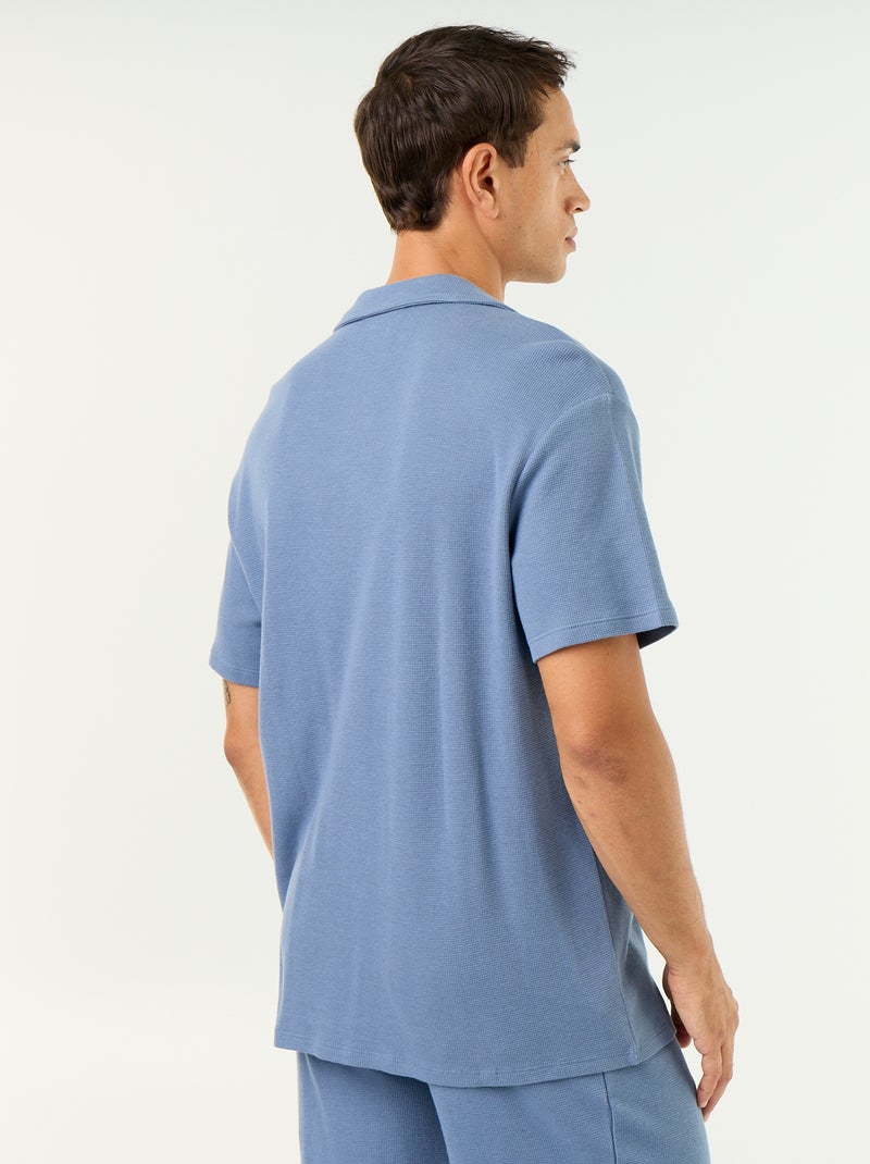 Overhemd met korte mouwen van gewafelde stof Blauw - Kiabi