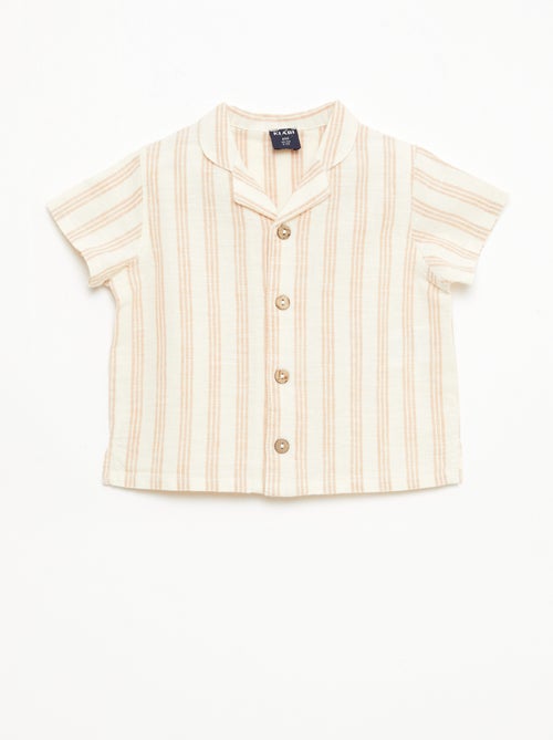 Overhemd met korte mouwen van katoen en linnenmix - Kiabi