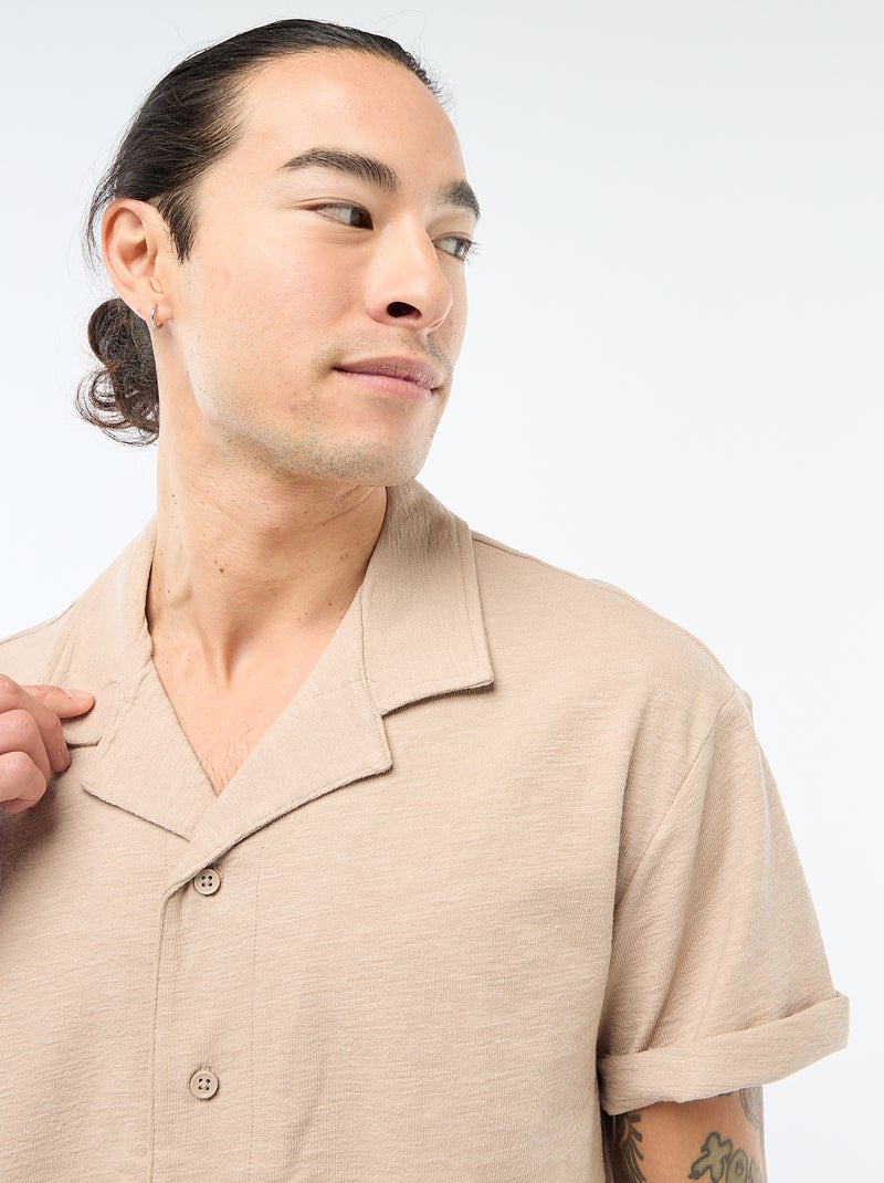 Overhemd met korte mouwen van tricot Biege - Kiabi