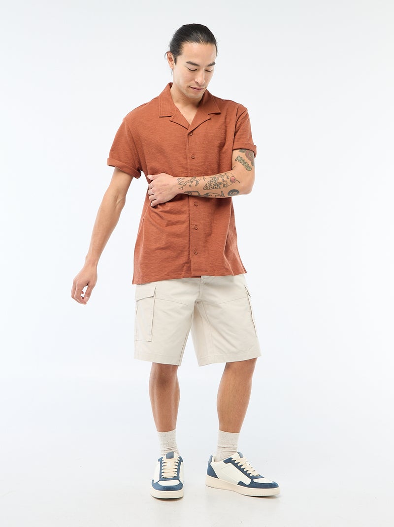 Overhemd met korte mouwen van tricot Bruin - Kiabi