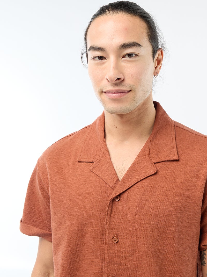 Overhemd met korte mouwen van tricot Bruin - Kiabi