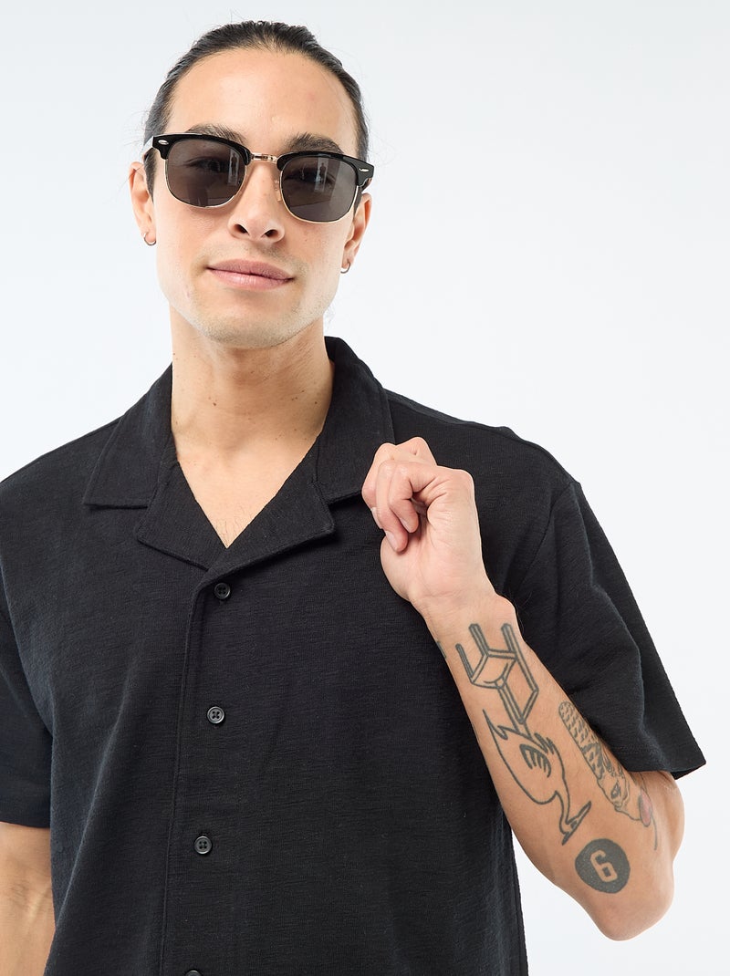 Overhemd met korte mouwen van tricot Zwart - Kiabi