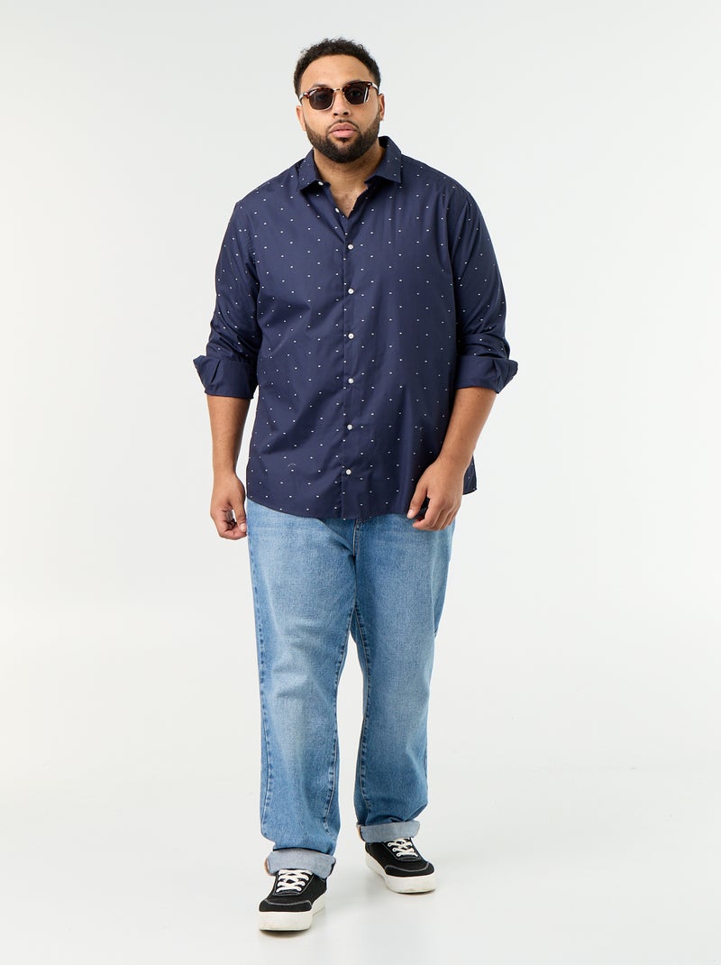 Overhemd met lange mouwen en motief Blauw - Kiabi