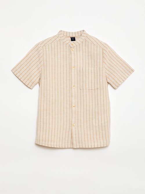 Overhemd met mao kraag en korte mouwen van katoen en linnen - Kiabi