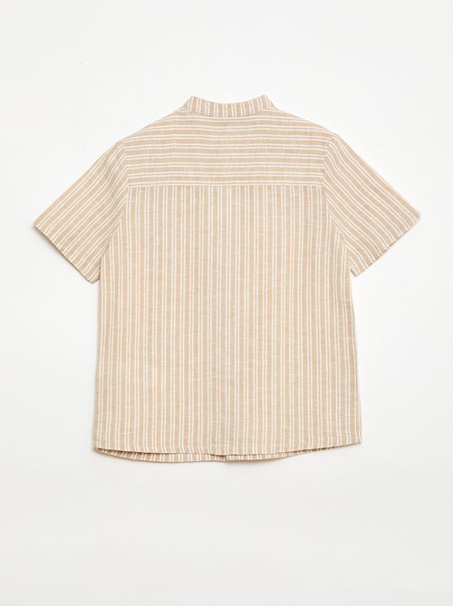 Overhemd met mao kraag en korte mouwen van katoen en linnen - Kiabi