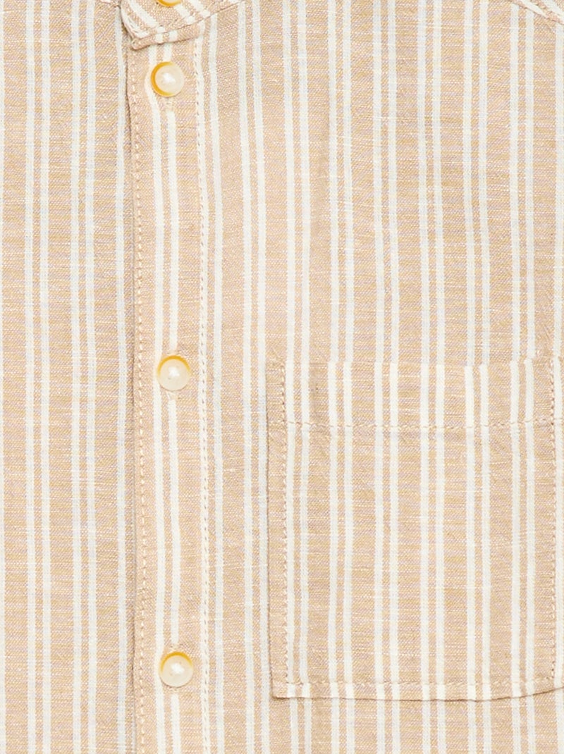 Overhemd met mao kraag en korte mouwen van katoen en linnen Biege - Kiabi