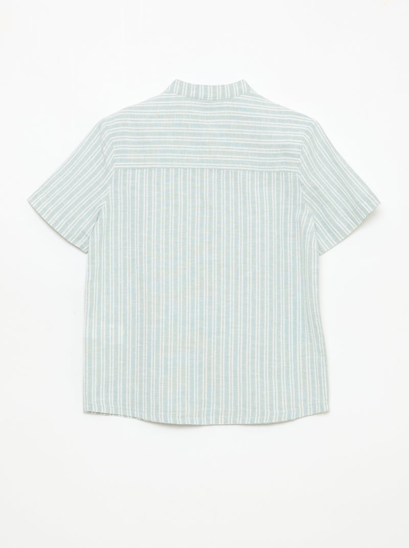 Overhemd met mao kraag en korte mouwen van katoen en linnen Kaki - Kiabi