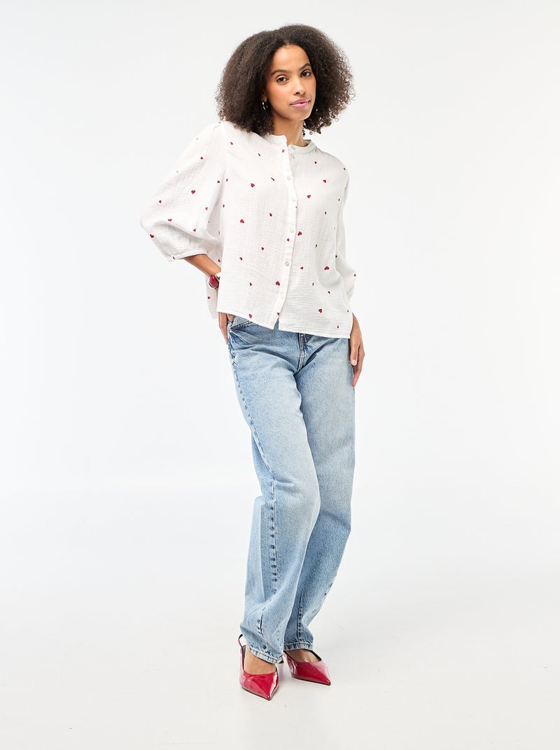 Overhemd met print van katoengaas Wit - Kiabi