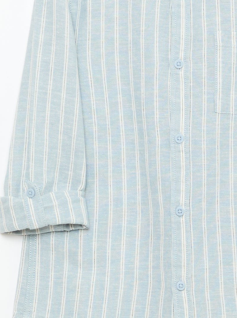 Overhemd met zak en oprolbare mouwen Blauw - Kiabi