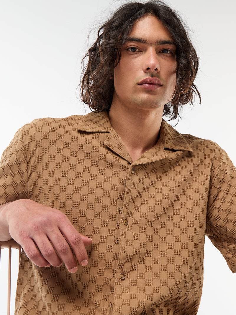 Overhemd van fantasietricot met korte mouwen Bruin - Kiabi