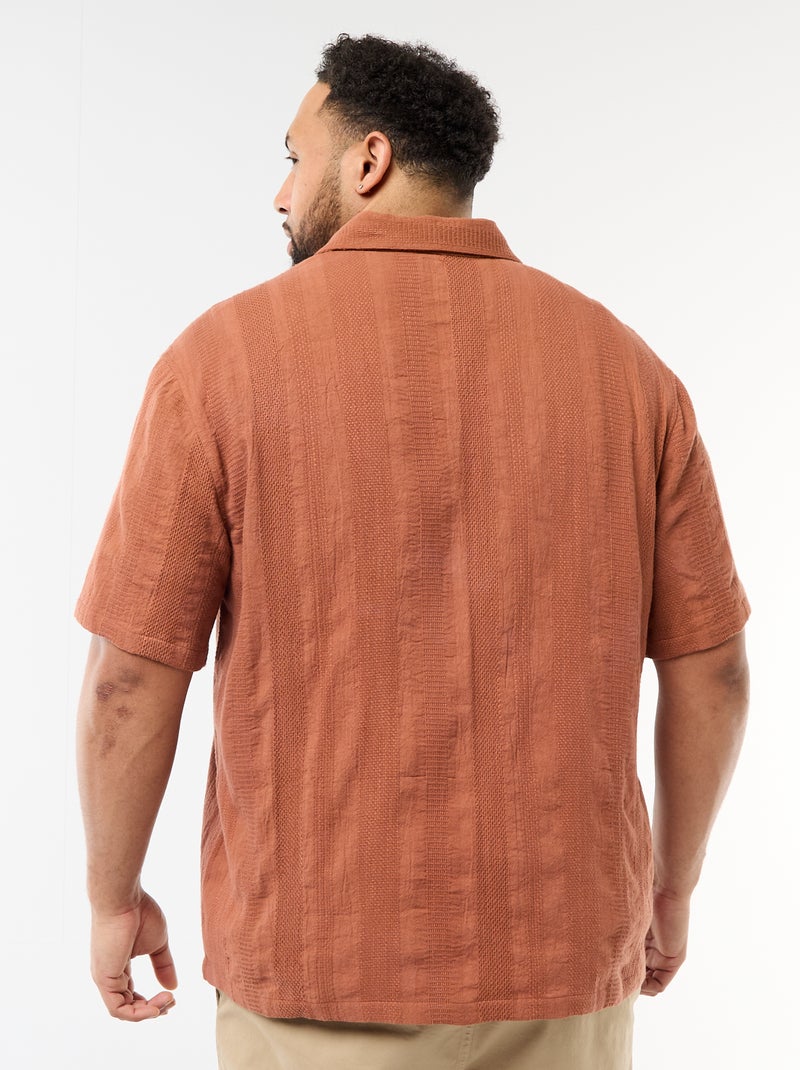 Overhemd van fantasietricot met korte mouwen Bruin - Kiabi