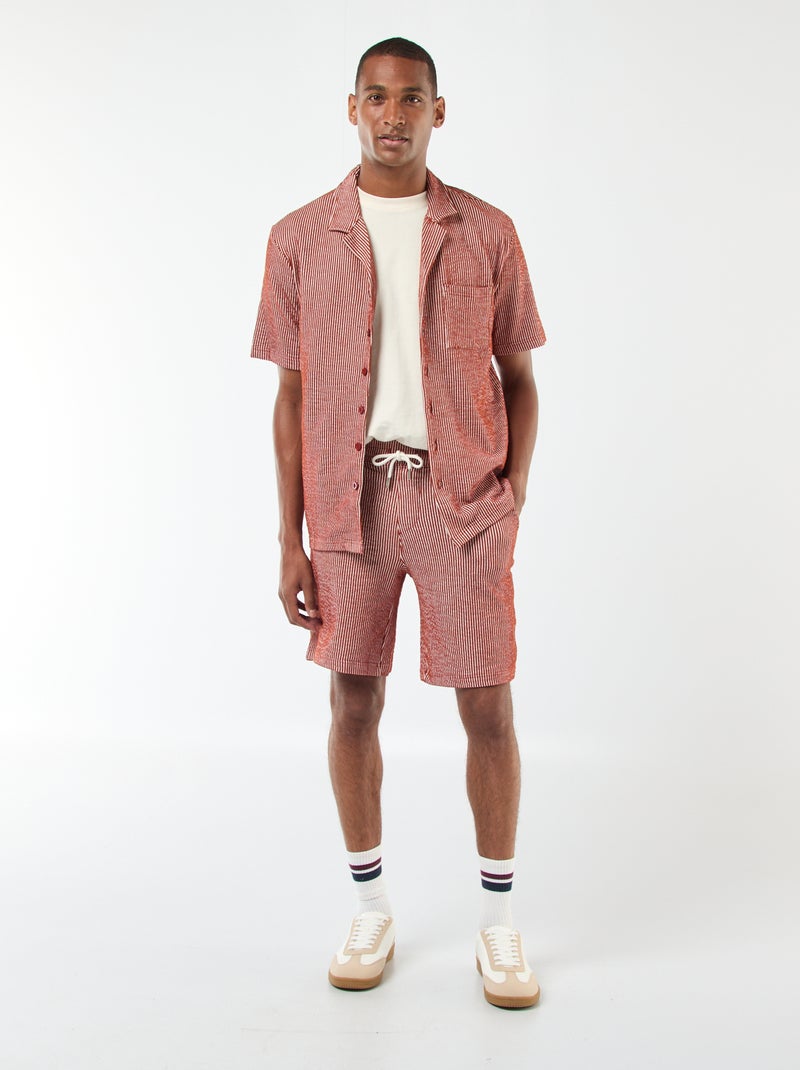 Overhemd van gekreukte stof met korte mouw Bruin - Kiabi