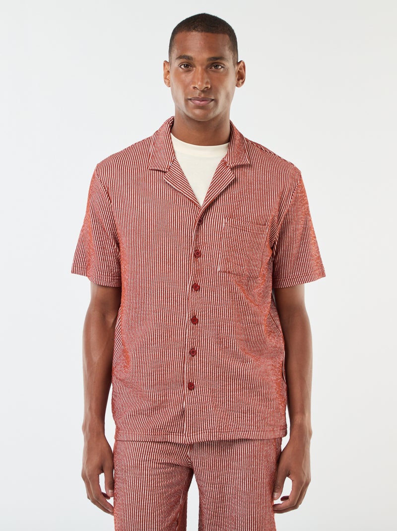 Overhemd van gekreukte stof met korte mouw Bruin - Kiabi