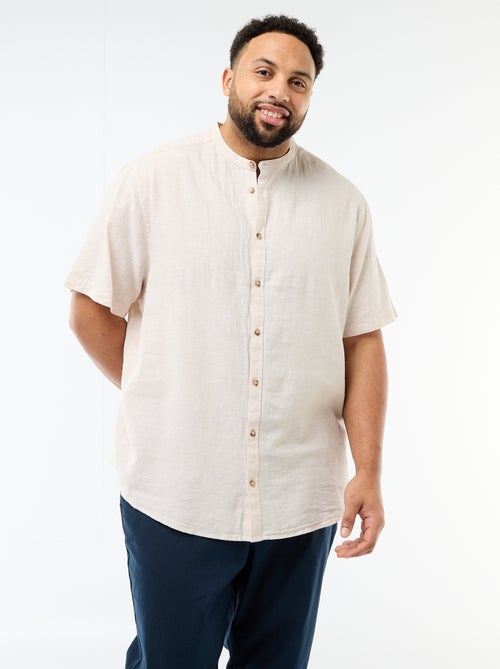 Overhemd van gemengd linnen met korte mouwen - Kiabi